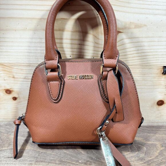 Steve Madden Cognac Faith Saffiano Small Satchel Brown Mini - Picture 1 of 14